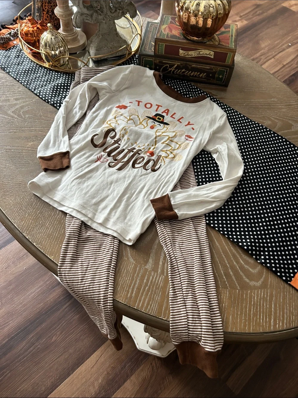 Kids Thanksgiving Holiday Turkey Totally Stuffed Pumpkin Pie Pajama Set 10